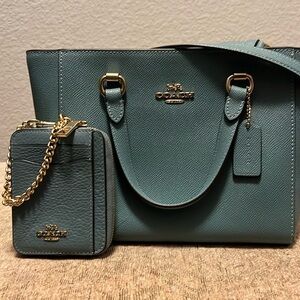 Adorable seafoam green Coach sm tote and wallet set